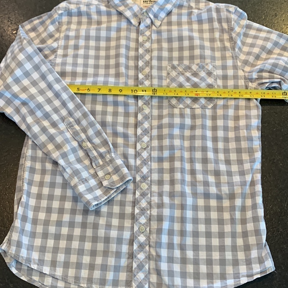Urban Pipeline mens shirt cotton gray and white gingham. Fall gingham